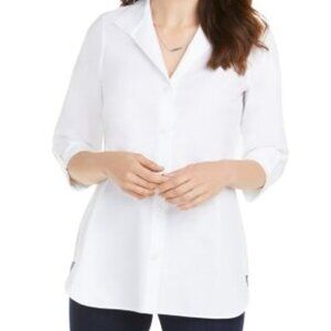 Foxcroft Pandora 3/4 Sleeve Tunic Blouse Top White 8 NWT